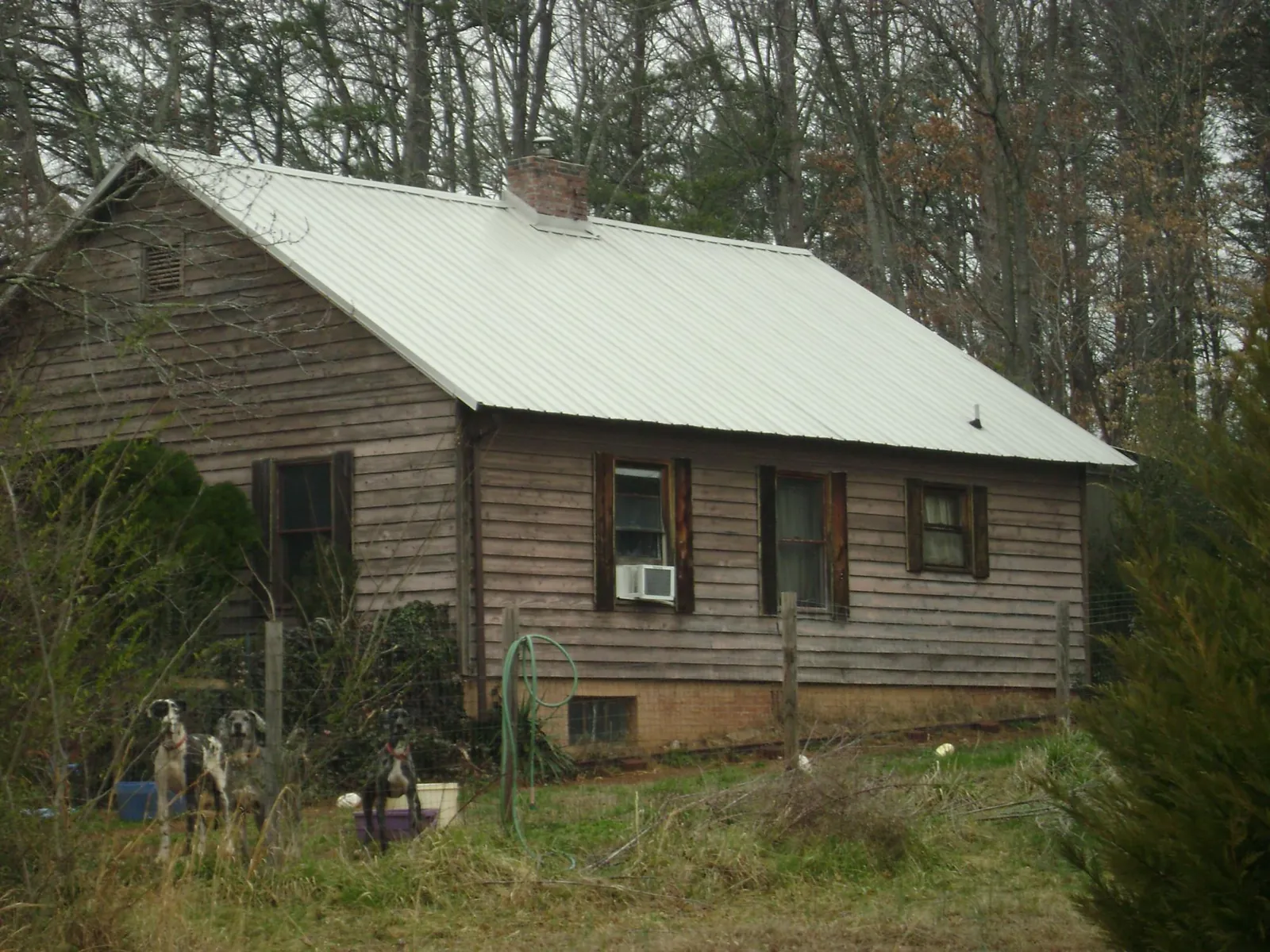 White metal roof on an old wood sided farmhouse, from a Asphalt Shingle Roof Repair job in Louisburg